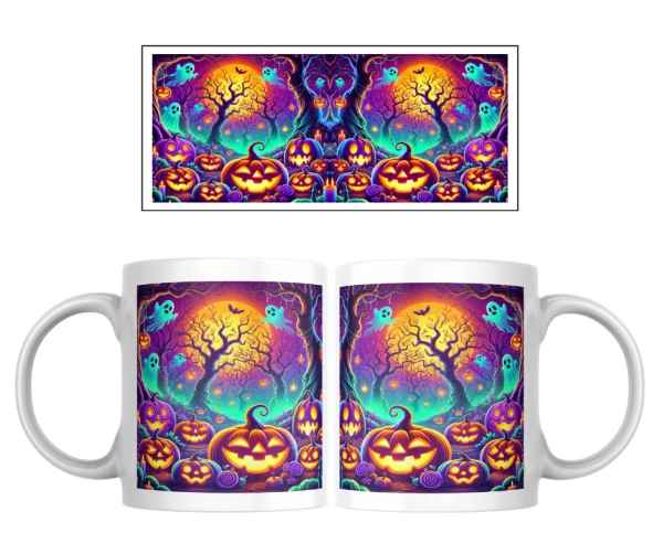 Halloween hrnek – Neonová noc s dýněmi a duchy 3
