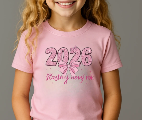 Dětské tričko 2026 – růžová mašle a šťastný nový rok 1