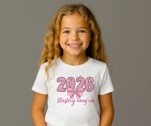 Dětské tričko 2026 – růžová mašle a šťastný nový rok 2