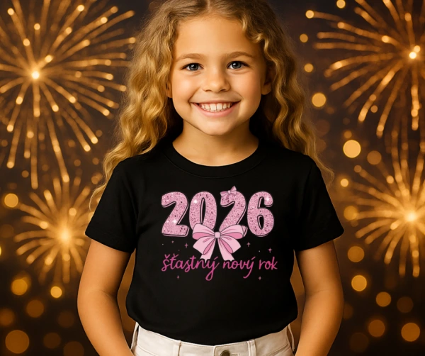 Dětské tričko 2026 – růžová mašle a šťastný nový rok 3