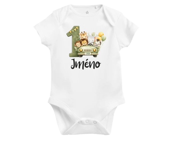 Body k 1. narozeninám – safari zvířátka v autě se jménem dítěte