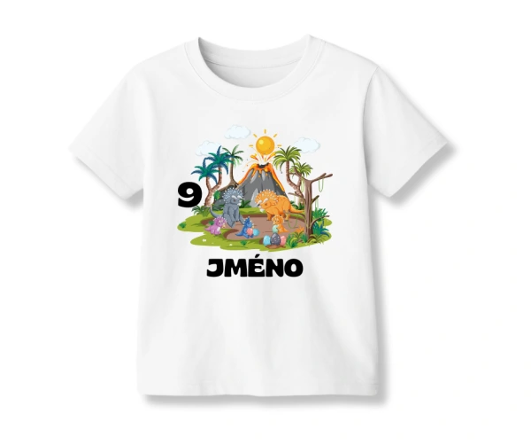 Narozeninové tričko s dinosaury a věkem – s vlastním jménem 8