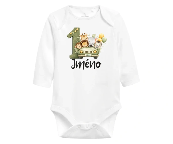 Body k 1. narozeninám – safari zvířátka v autě se jménem dítěte 1
