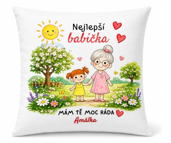 Polštář pro babičku s holčičkou | Nejlepší babička | Dárek od vnučky se jménem