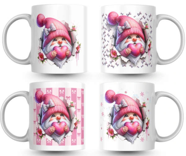 Kolekce Růžový skřítek srdíčko, bílá mašlička – hrnek pro malé i velké princezny