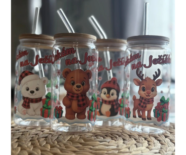 Vánoční sklenička Čekám na Ježíška – tučňák 1