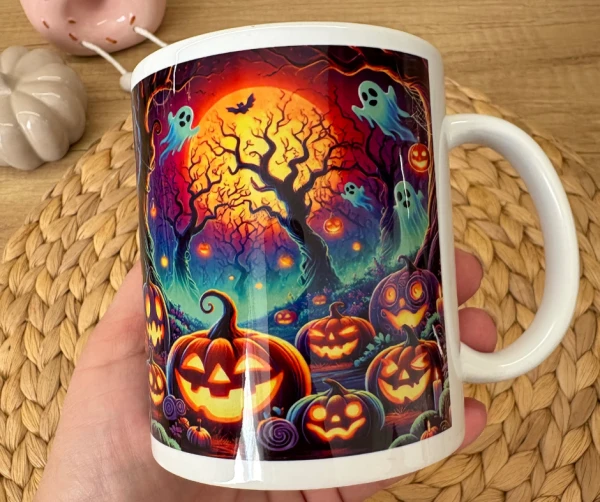 Halloween hrnek – Neonová noc s dýněmi a duchy