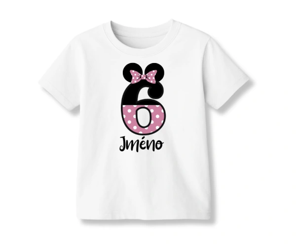 Narozeninové tričko s oušky, mašlí a číslem – s vlastním jménem 5