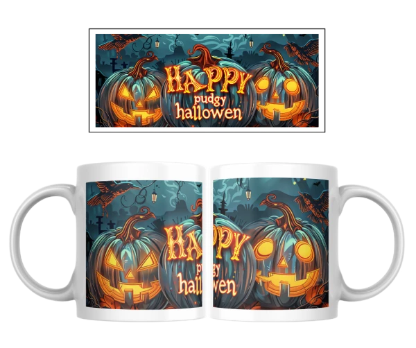 Halloween hrnek – Zářící dýně s havrany