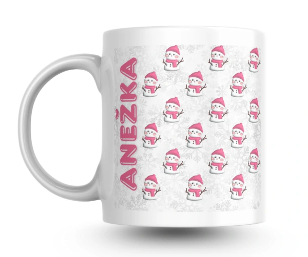Hrnek se jménem – růžový sněhuláček