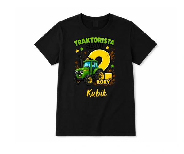 Černé narozeninové tričko Traktorista slaví | Se jménem a věkem dítěte 1