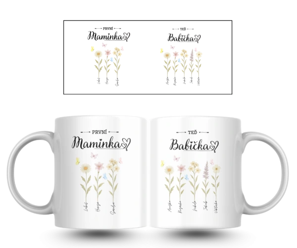 Hrnek První maminka, teď babička se jmény dětí a vnoučat