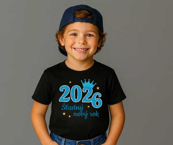 Dětské novoroční tričko 2026 – modrá korunka pro kluky