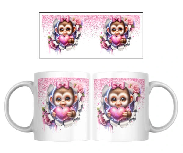 Hrnek s opičkou a srdíčkem🩷 – kolekce Růžová radost 3