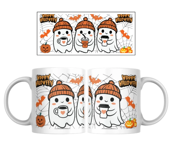 Halloween hrnek – Roztomilí duchové s hrnkem