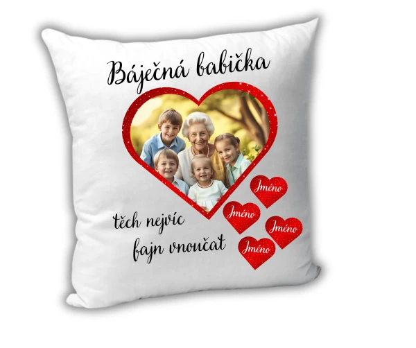 Polštář pro babičku s fotkou a jmény vnoučat – 1 až 6 vnoučátek 3