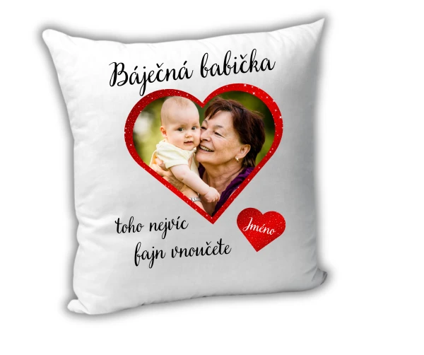 Polštář pro babičku s fotkou a jmény vnoučat – 1 až 6 vnoučátek