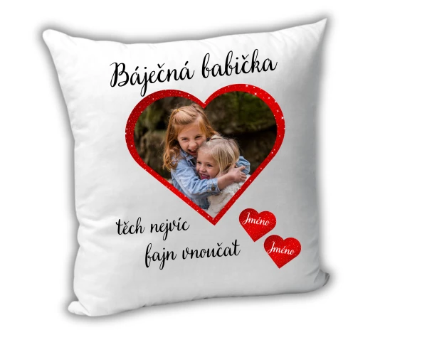 Polštář pro babičku s fotkou a jmény vnoučat – 1 až 6 vnoučátek 1