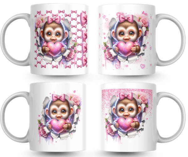 Hrnek s opičkou a srdíčkem🩷 – kolekce Růžová radost
