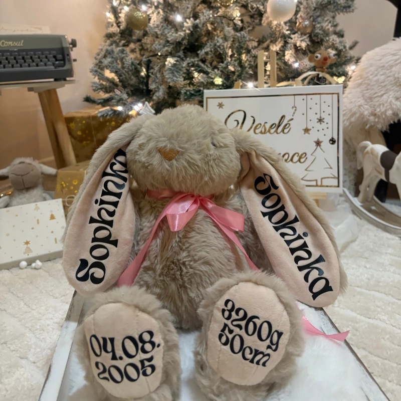 Plyšový zajíček se jménem a údaji o narození - Béžová 3