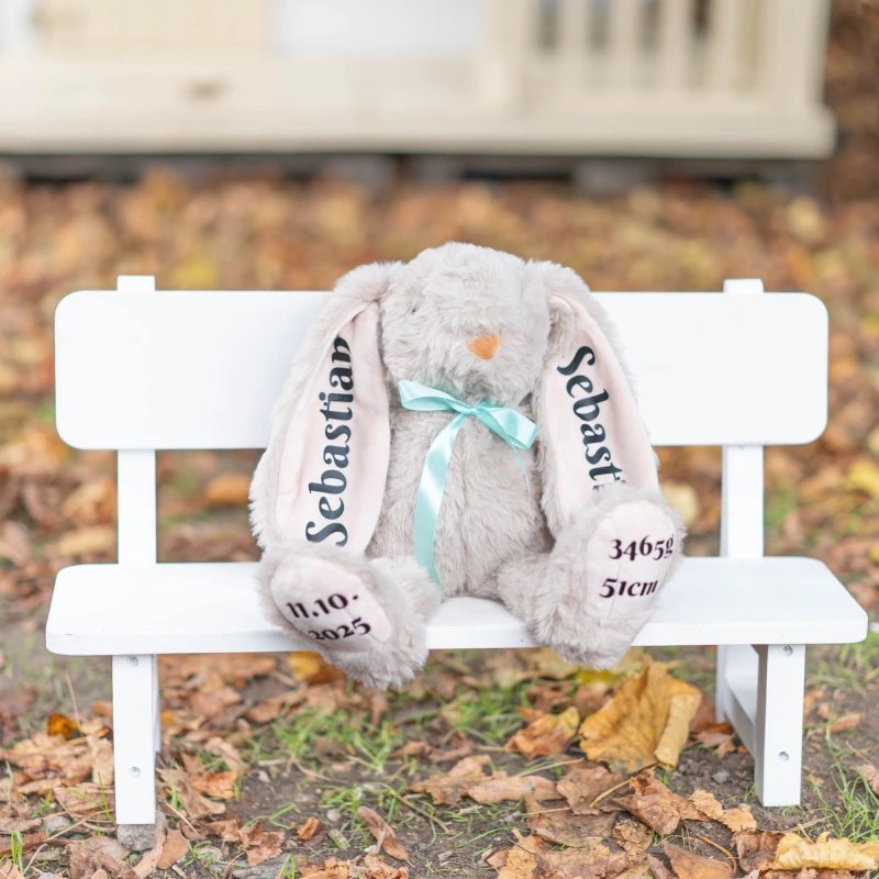 Plyšový zajíček se jménem a údaji o narození - Béžová