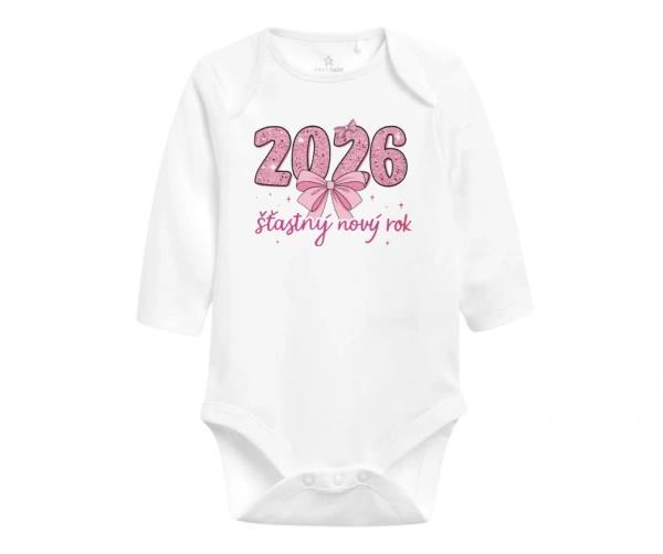 Body 2026 pro holčičku – růžová mašle a šťastný nový rok