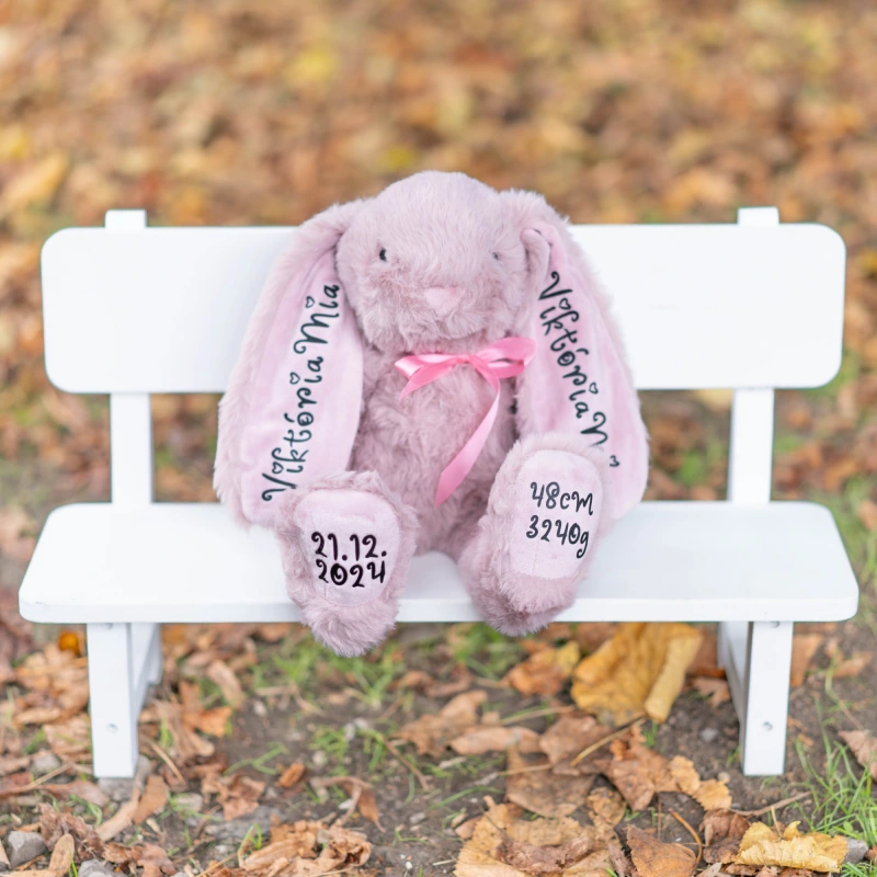 Plyšový zajíček se jménem a údaji o narození 4