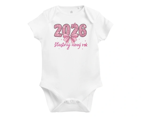 Body 2026 pro holčičku – růžová mašle a šťastný nový rok 1