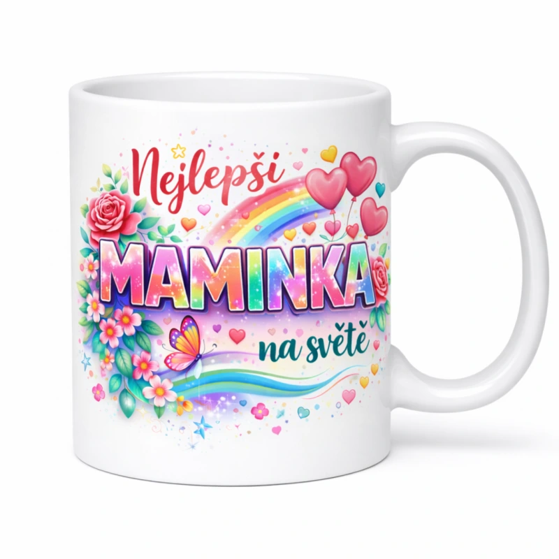 Hrnek „Nejlepší maminka na světě“ – barevný s květinami a srdíčky