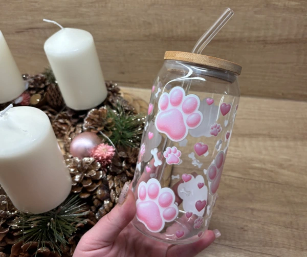 Sklenička Paw Love s bambusovým víčkem