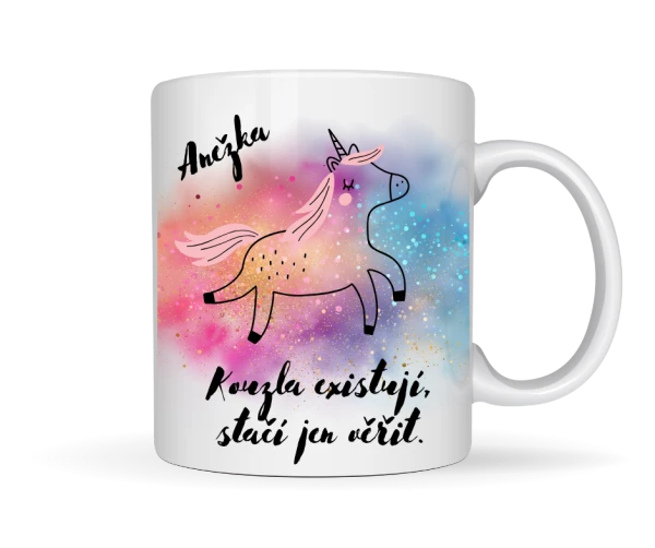 Kouzelný hrnek se jménem – více motivů (jednorožec, víla, dráček, kočka, želva)