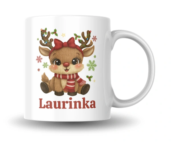 Vánoční hrnek se sobí holčičkou