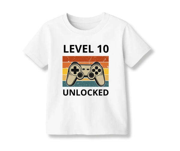 Narozeninové tričko „Level [věk] unlocked“ pro hráče 5 - 18 let