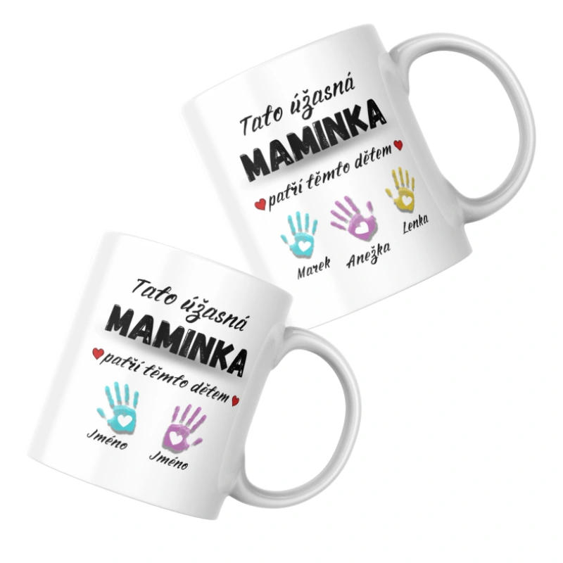 Hrneček pro maminku s otisky ručiček – výběr barev a počet dětí na přání