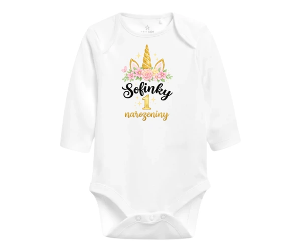 Dětské body s jednorožcem a vlastním jménem – 1. narozeniny 1
