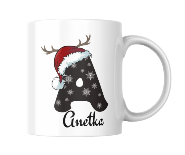 Vánoční hrnek se jménem – iniciála s čepičkou 1