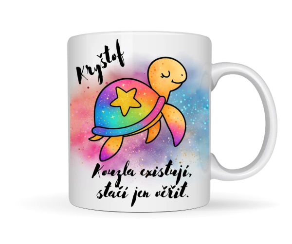 Kouzelný hrnek se jménem – více motivů (jednorožec, víla, dráček, kočka, želva) 2