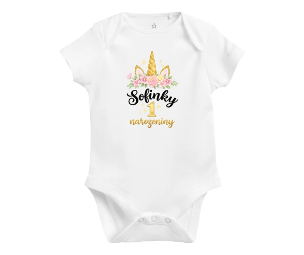 Dětské body s jednorožcem a vlastním jménem – 1. narozeniny