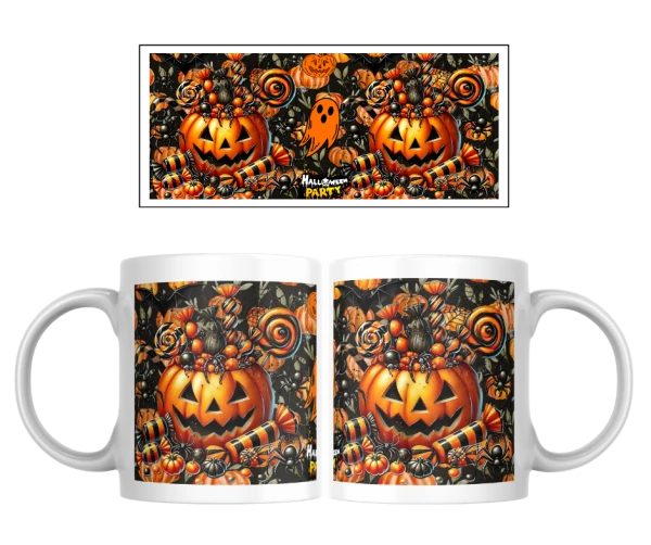 Halloween hrnek – Dýně a sladká výzdoba