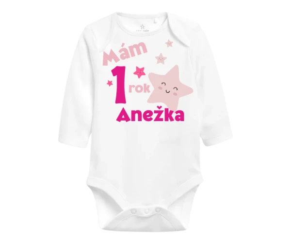 Body k prvním narozeninám s růžovou hvězdičkou a jménem 1