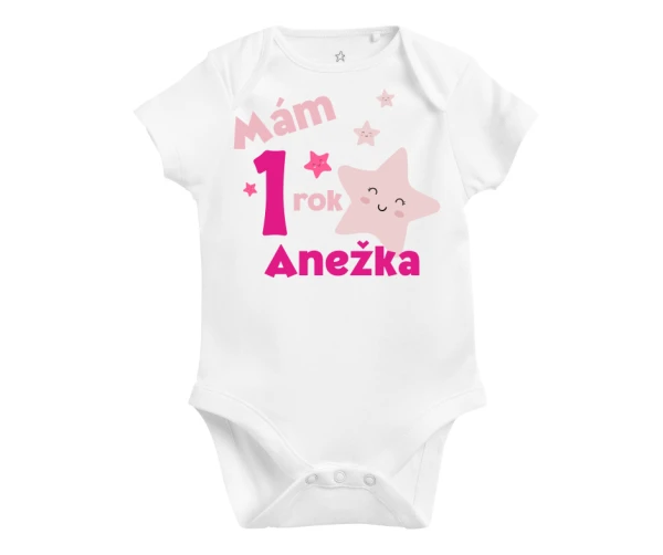 Body k prvním narozeninám s růžovou hvězdičkou a jménem