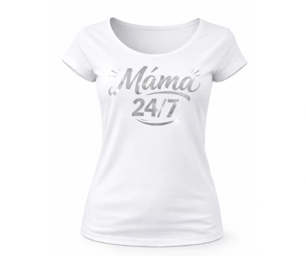 Tričko „Máma 24/7“ pro maminky – bílé i černé, metalické varianty 5