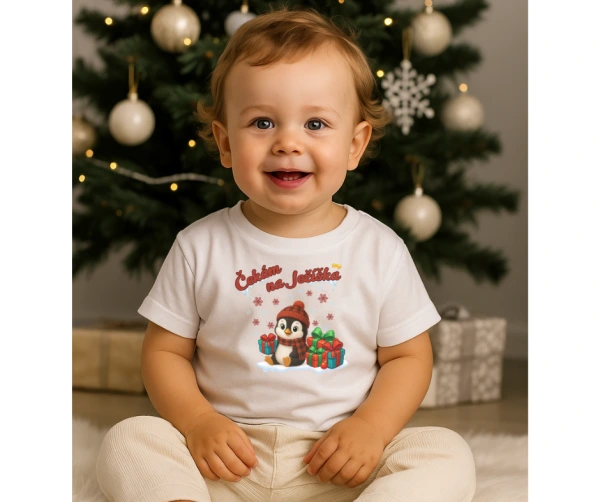 Čekám na Ježíška – tričko s tučňákem