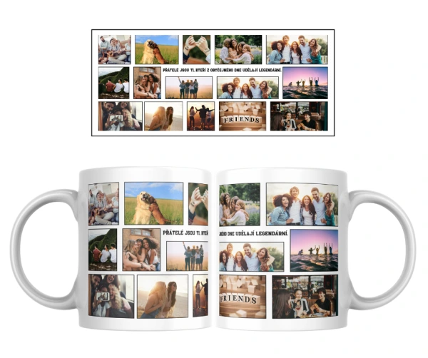 Hrnek Přátelé s fotokoláží – z obyčejného dne legendární vzpomínka
