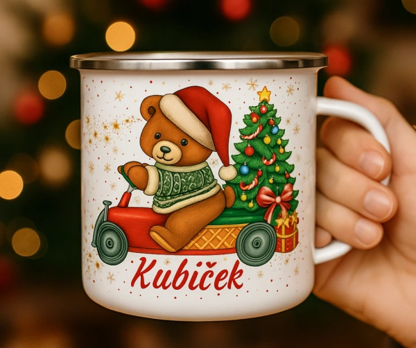 Vánoční plecháček s medvídkem a jménem