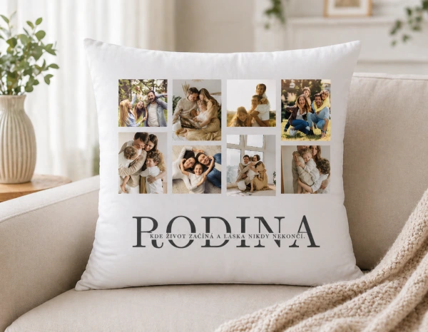 Polštář s osmi vlastními fotografiemi Rodina