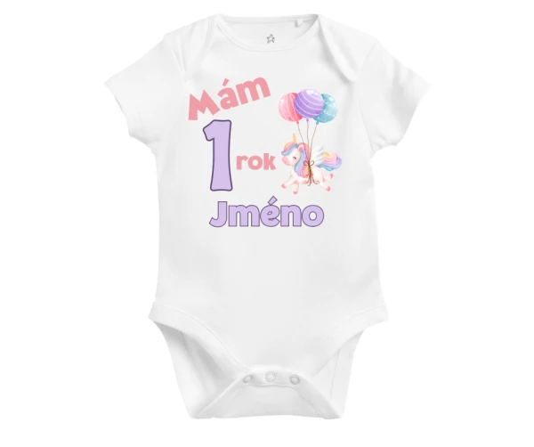 Body k 1. narozeninám – jednorožec s balónky a jménem