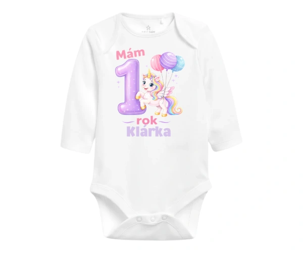 Body k 1. narozeninám – jednorožec s balónky a jménem 1