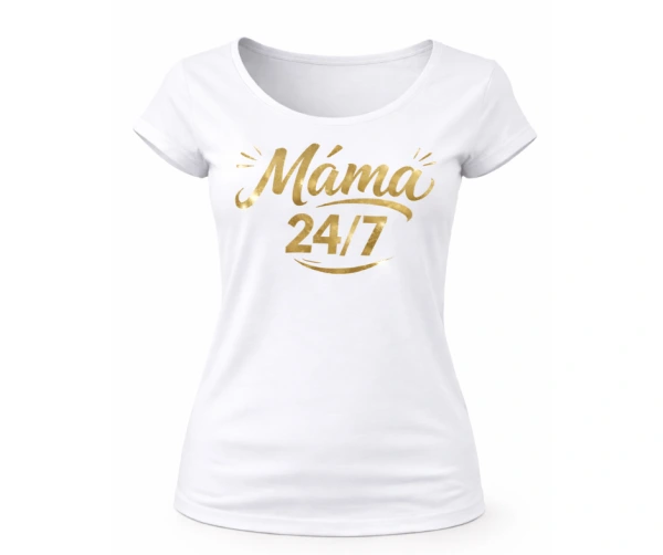 Tričko „Máma 24/7“ pro maminky – bílé i černé, metalické varianty 4