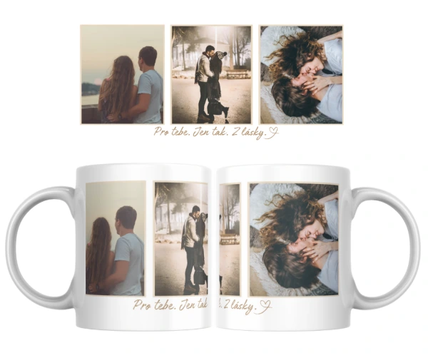 Hrnek s koláží fotek a vlastním textem – osobní dárek od srdce